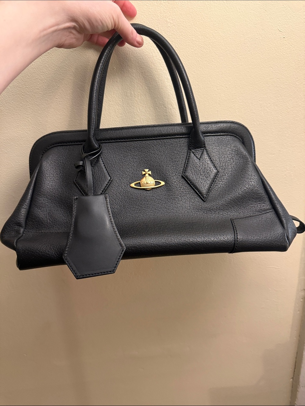 Vivienne Westwood Black Leather Satchel with Gold Orb
